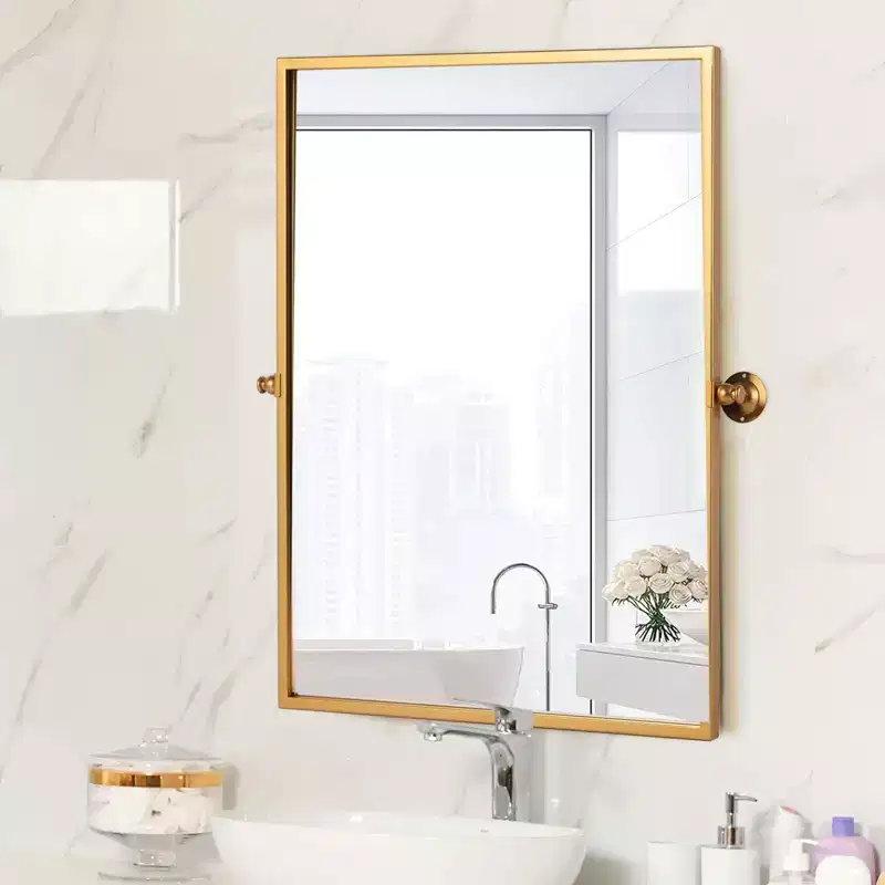 38x26 Rectangle Bathroom Mirror with Metal Frame, HD Images and Explosion Proof Glass Gold
