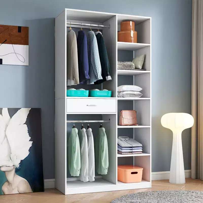 Freestanding Closet System, Standalone Wardrobe with 6 Open Shelves, Wood Walk-in Closet, White