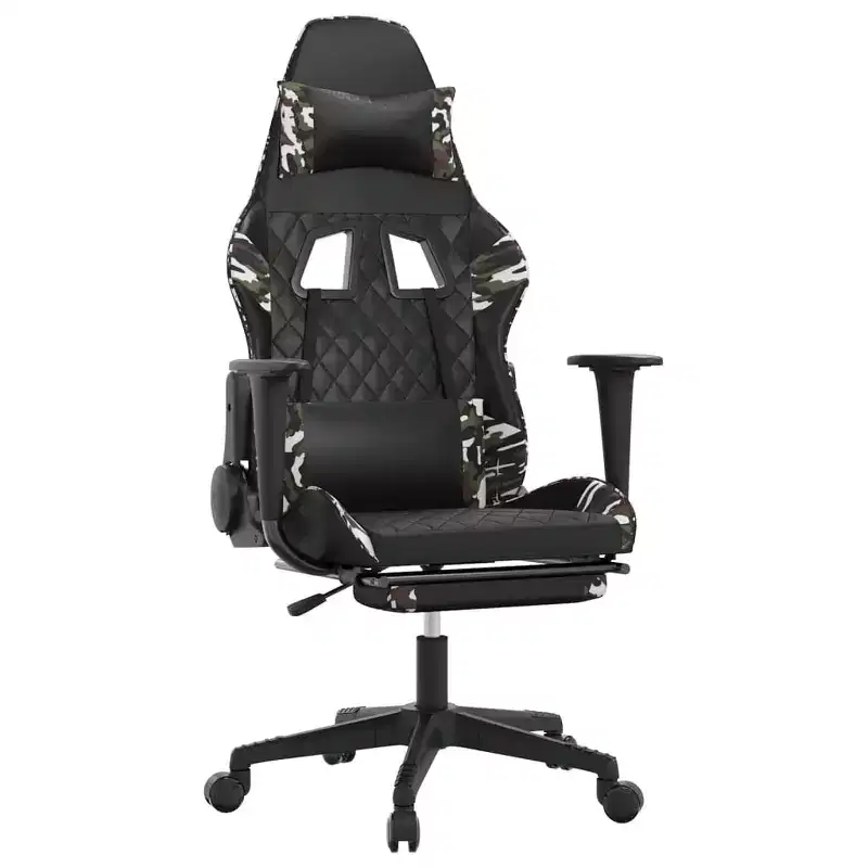 vidaXL Gaming Chair with Footrest, Black and Camouflage, Faux Leather