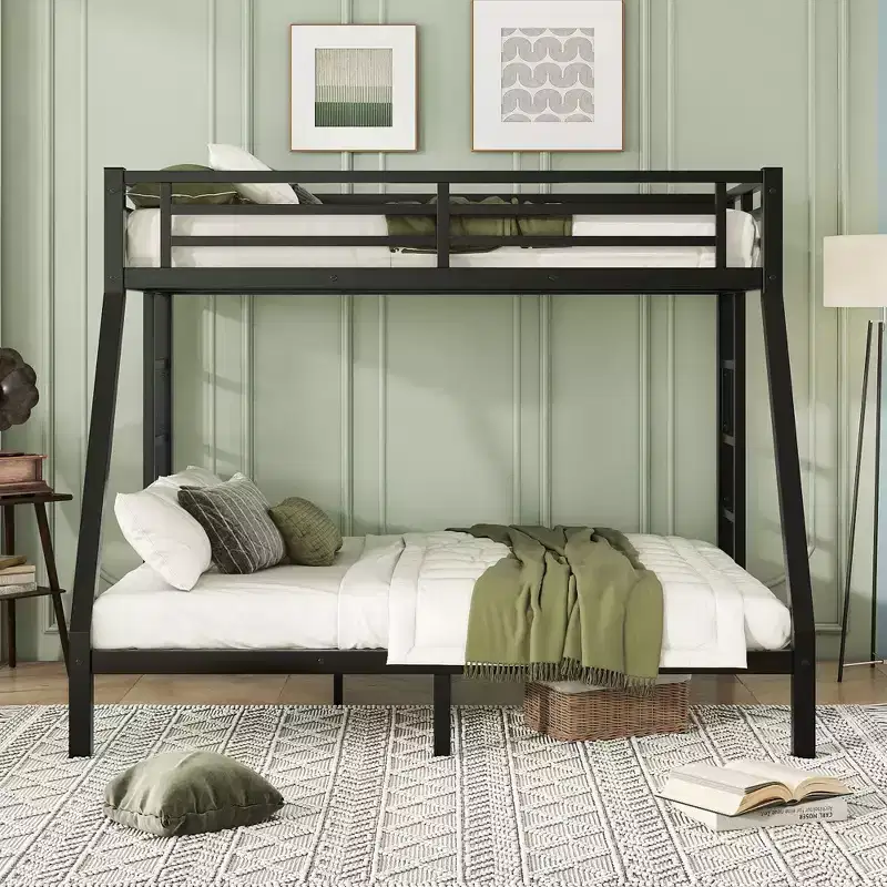 Twin XL over Queen Metal Bunk Bed – Space-Saving, Noise-Reduced, No Box Spring Needed, Black