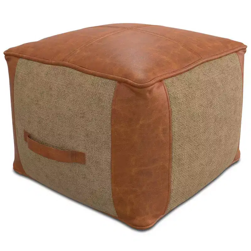 Contemporary Square Ottoman with Removable Leather Cover, 250 lb Capacity