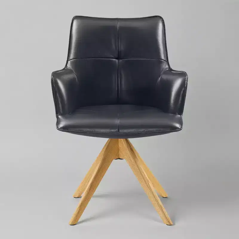 Art Leon Luxury Top Grain Genuine Leather Swivel Accent Office Chairs with Wood Legs