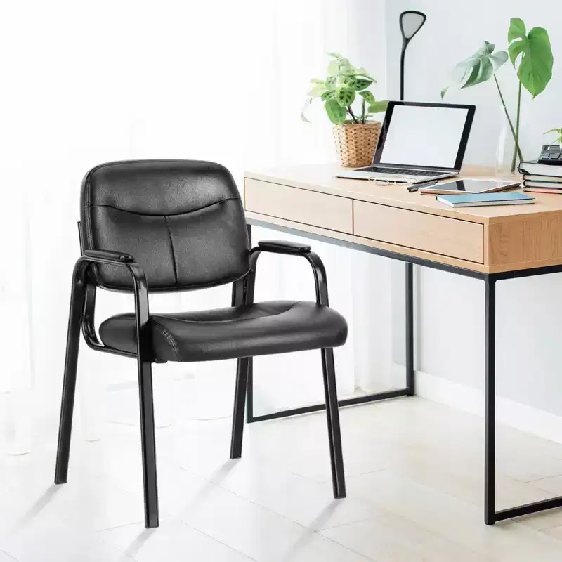 JIONJOY Office Guest Chair Faux Leather Executive with Padded Arm Rest Set of 4| Black