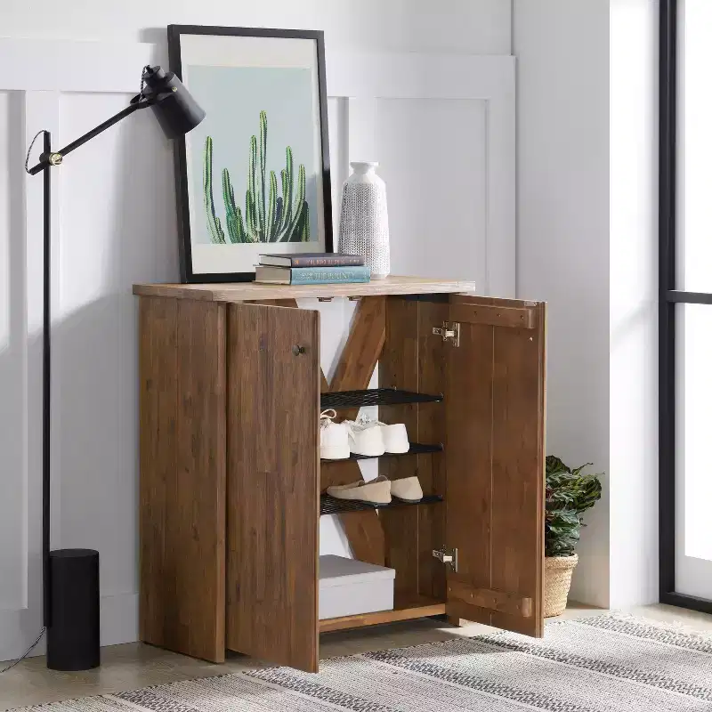 Alaterre Furniture 31 Bethel Acacia Wood Shoe Cubbie Storage Cabinet Natural: Entryway Organizer, 12-Pair Capacity
