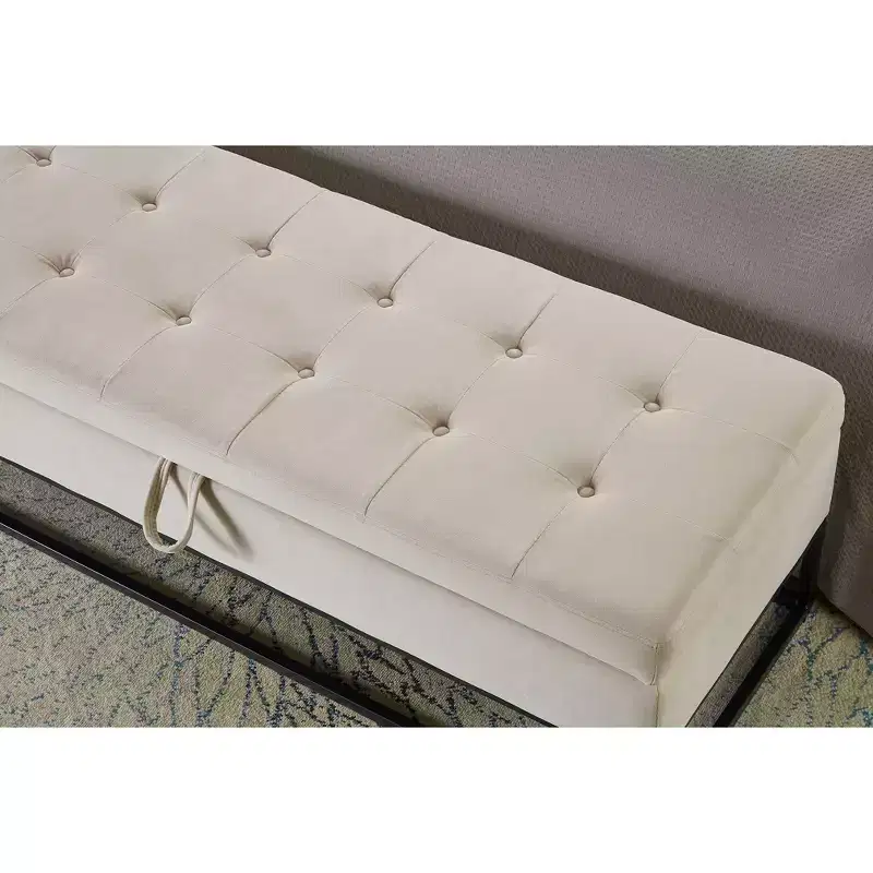 Okak 58.6 Velvet Storage Ottoman Bench with Tufted Button Upholstered Metal Base Footrest Stool Bed Bench for Entryway Bedroom