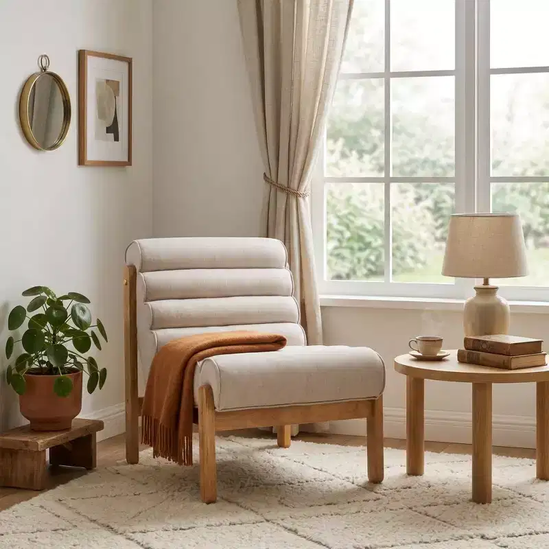 FurnitureR Accent Chair with Solid Wood Frame, Thick Cushioned Seat & Ergonomic Back, Modern Lounge Chair for Living Room Bedroom Reading Nook