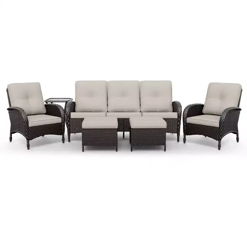 UPTIOT Outdoor Wicker Sofa Set with High-Density Cushions & Weather-Resistant Design for Patio and Garden