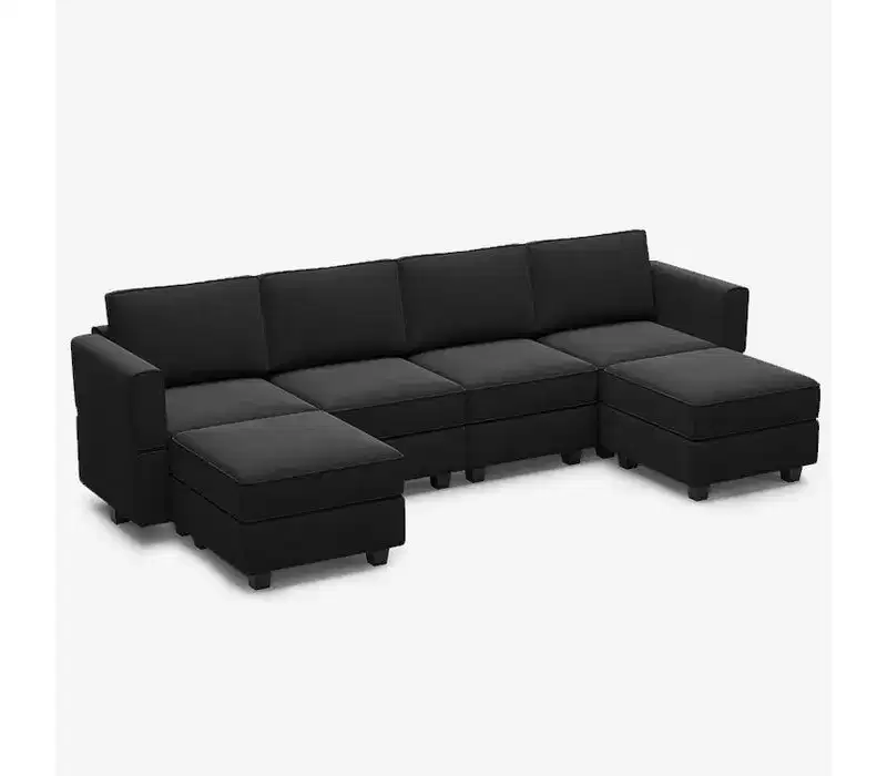 Modular Velvet Sectional Sofa with Storage Seat, 6-Seater, Adjustable Armrest & Washable Covers