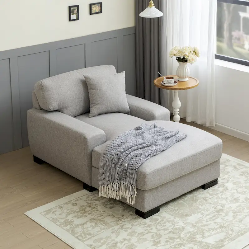Modern Mid-Century Oversized Chaise Sleeper Sofa with Pillow
