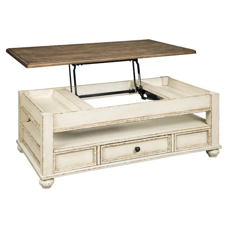 White/Brown Traditional Lift Top Coffee Table