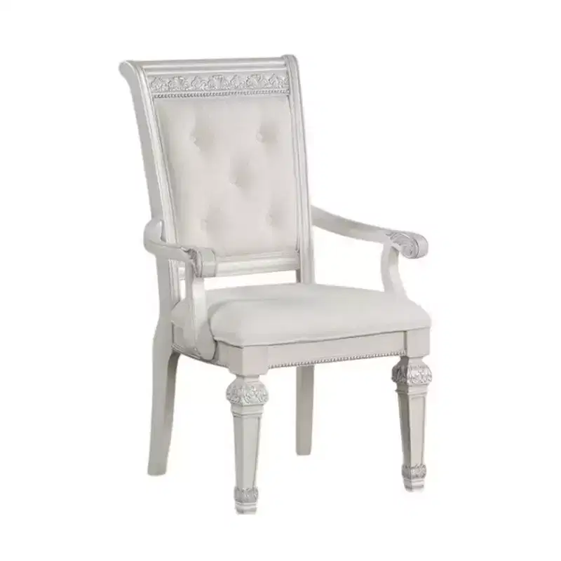 Royal Hampton Dining Armchair Set of 2, Solid Wood, Ivory Button Tufted Fabric
