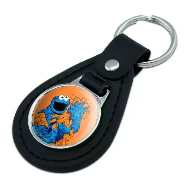 Sesame Street Vintage Cookie Monster Black Leather Keychain