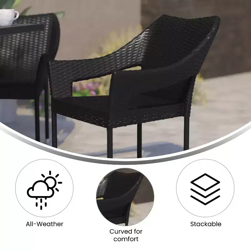 Flash Furniture Ethan Commercial Grade Stacking Patio Chair, All Weather PE Rattan Wicker Patio Dining Chair