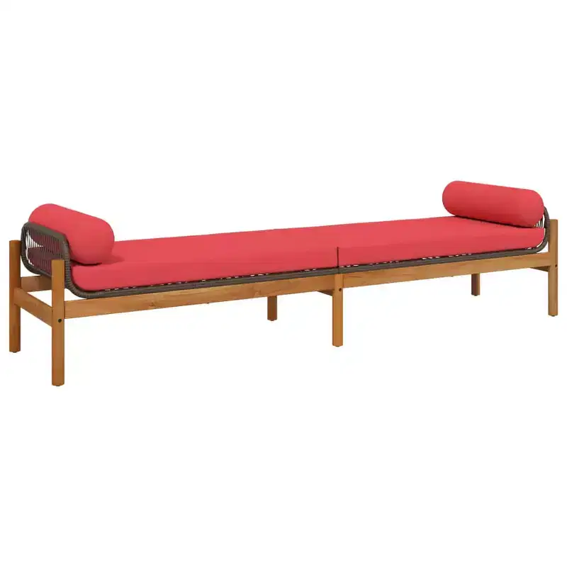 Patio Bench Brown and Red PE Rattan Removable Covers Patio Bench