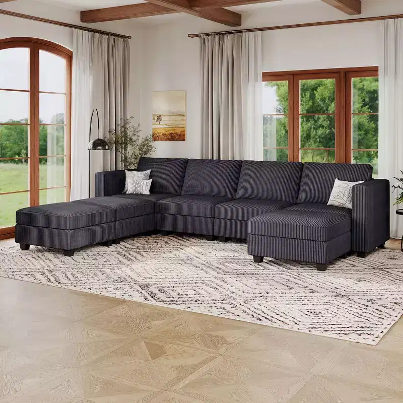 Belffin Modular Sectional Couch with Storage Ottoman U Shaped Corduroy Sectional Sofa with Chaise Convertible Modern Sectional Sofa Couch
