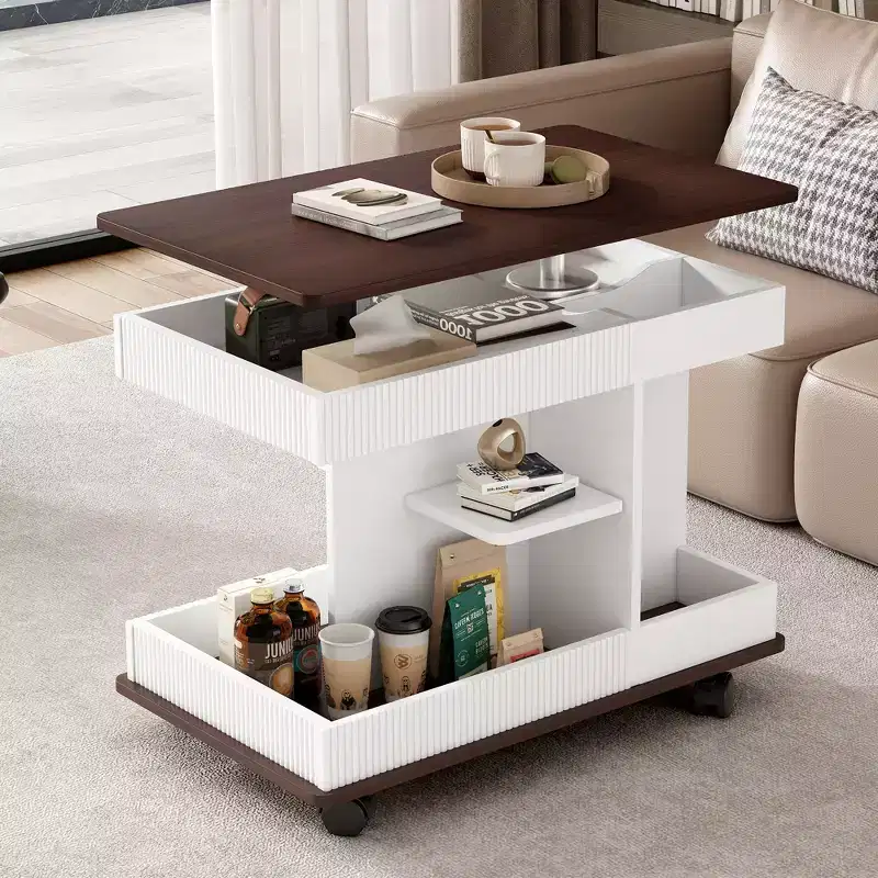 Bestier Side Table with Wheels, Modern Lift-Top End Table with 360 Rotating Top, Sofa Side Table with Storage Space for Living Room, Bedroom
