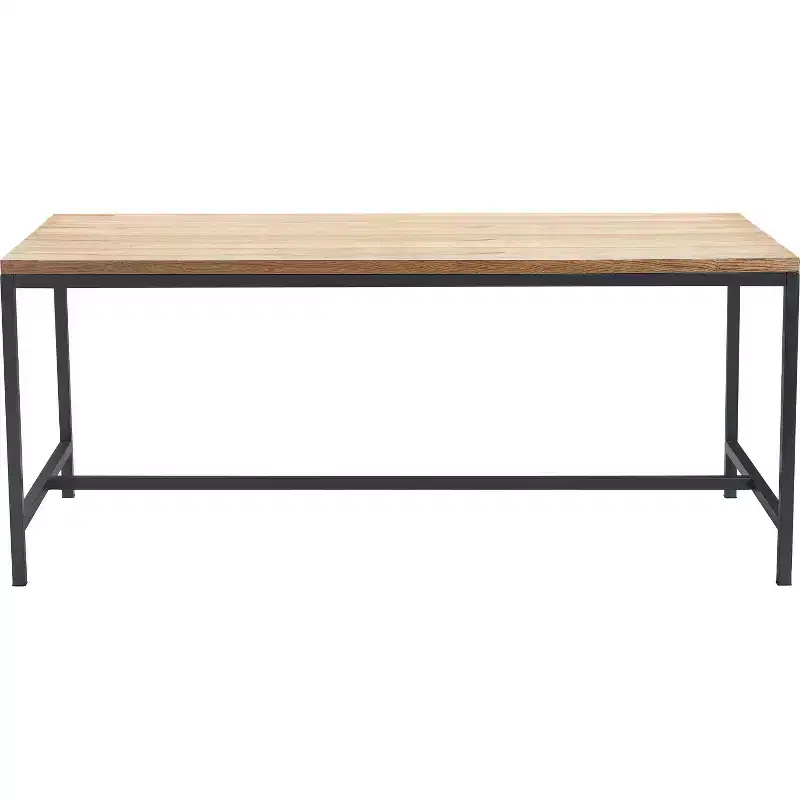 Natural Wood and Black Metal Dining Table, Industrial Style, Seats 6