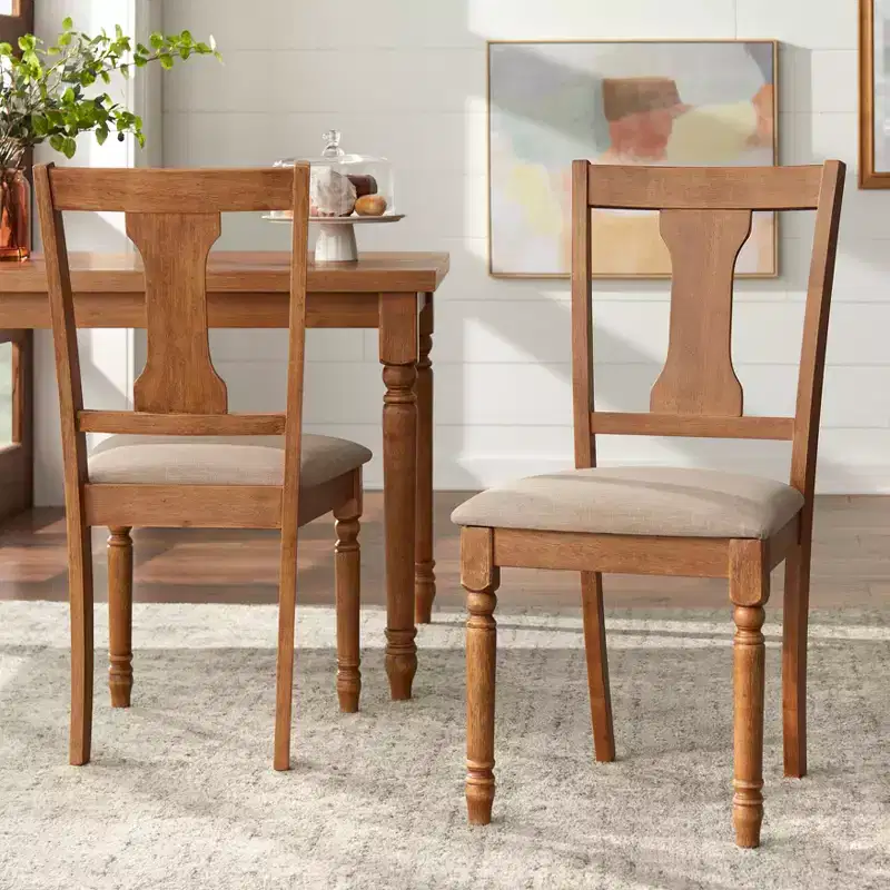 Buylateral Set of 2 Burntwood Dining Chairs with Padded Chair Seats
