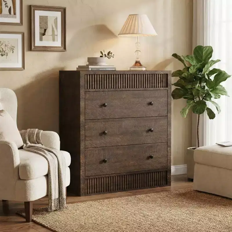 31.5 Wide 3 Drawer Fluted Dresser, Modern Wooden Nightstand & Storage Cabinet, Chest of Drawers for Bedroom, Kids Room, Hallway & Living Room