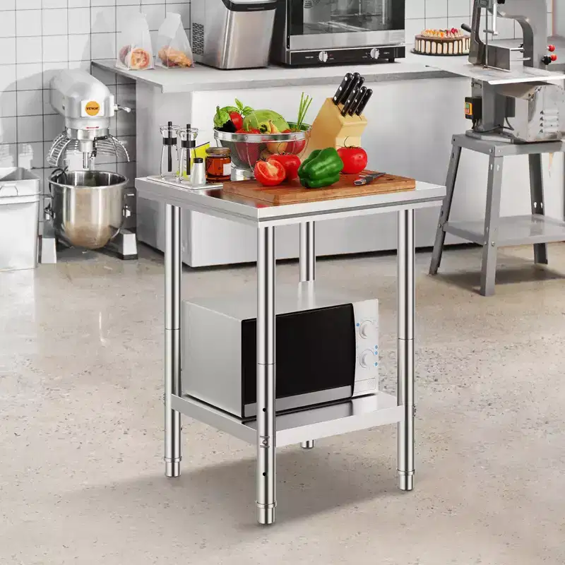 Stainless Steel Prep Table, 24 x 24 x 31 Inch, 700 lbs Load Capacity Heavy Duty Metal Worktable with Adjustable Height