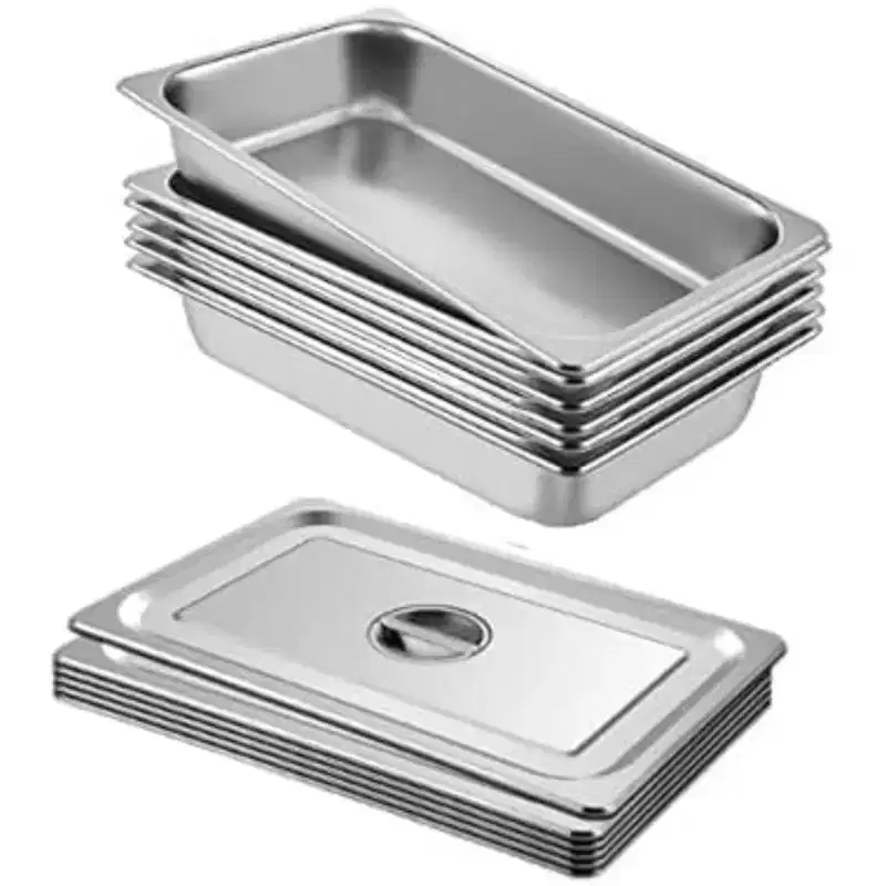 Stainless Steel Insulated Food Pan, 90 Liter 6 Pack 2.5 Inch Deep Plates with Lid for Restaurant Canteen Buffet