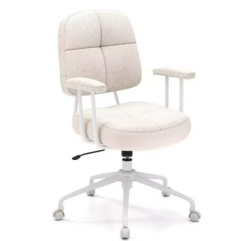 Home Office Chair, Leathaire Upholstered Task Chair with Cushioned Back & Armrests, Brown/Beige