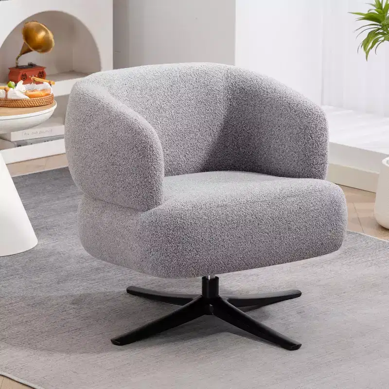 Modern Cuddle Accent Chair with Curved Arm & Backrest Upholstered Swivel Chair with Steel Leg Leisure Chairs for Living Room, Bedroom