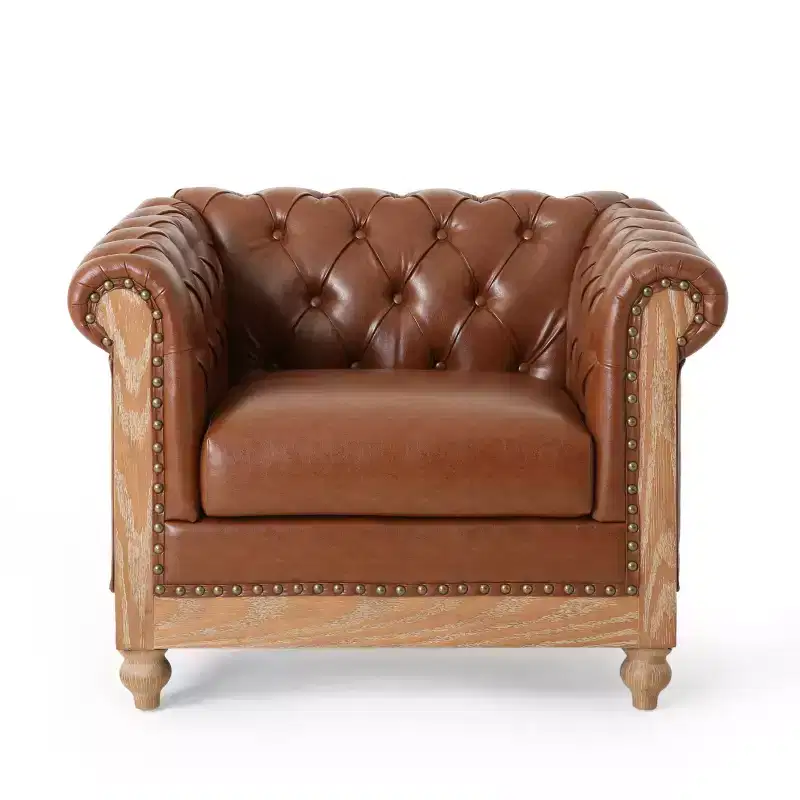 Castalia Chesterfield Tufted Club Chair with Nailhead Trim Midnight