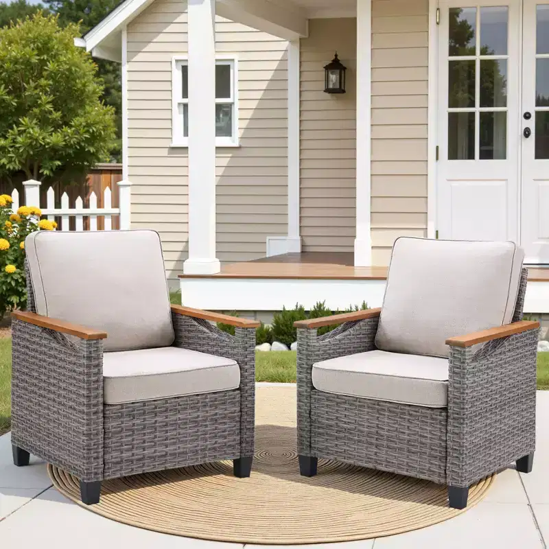 GDFStudio Halcyon Outdoor Wicker and Steel Club Chair with Cushions (Set of 2)