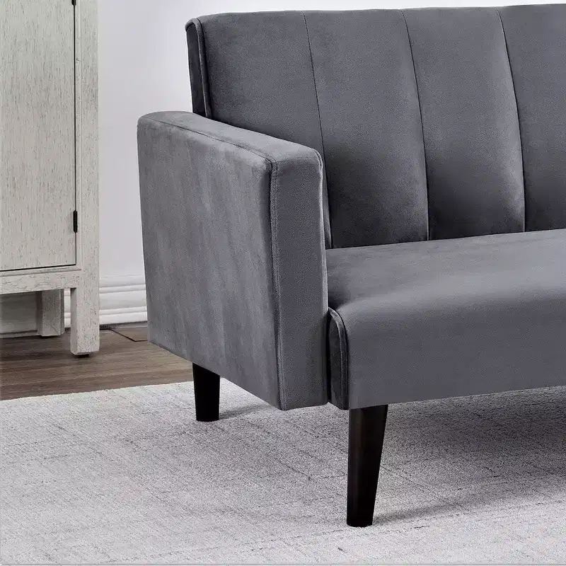 Whisen 72 Velvet Convertible Futon Sofa Bed, Full Out Twin Sleeper Couch - Grey