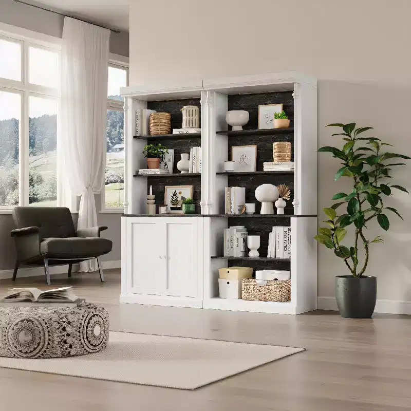 5-Tier Open Bookcase with LED Lights, Tall Roman Column Freestanding Bookshelf, Adjustable Shelves for Home Office and Living Room