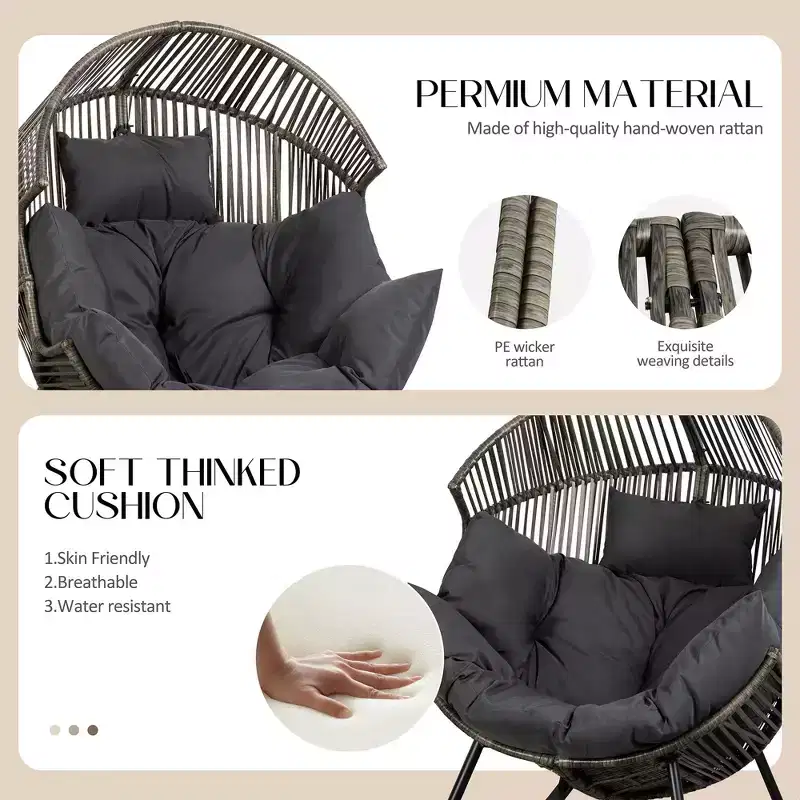 Celebalcony Wicker Egg Chair Rattan Rocking Chair with Cushion, Oversized Patio Lounge Rocker Chair for Outdoor-Indoor,Balcony, Backyard,Garden