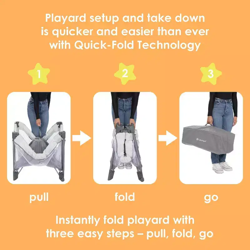 3-in-1 Quick-Fold Playard with Baby Gym, Steel Frame, Polyester Fill, Max 30 lbs