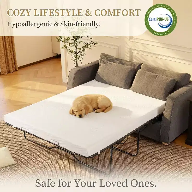 Dyonery 4 Inch Full Size Sofa Sleeper Mattress Topper, Cooling Gel Memory Foam with Washable Cover, CertiPUR-US Certified for Pull-Out Couch Beds