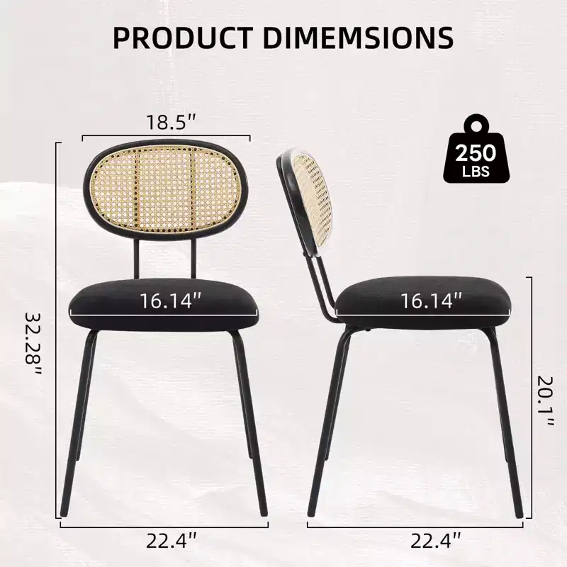 Dining Chairs, Modern Velvet Upholstered Dining Room Chairs with Rattan Backrest & Sturdy Metal Legs