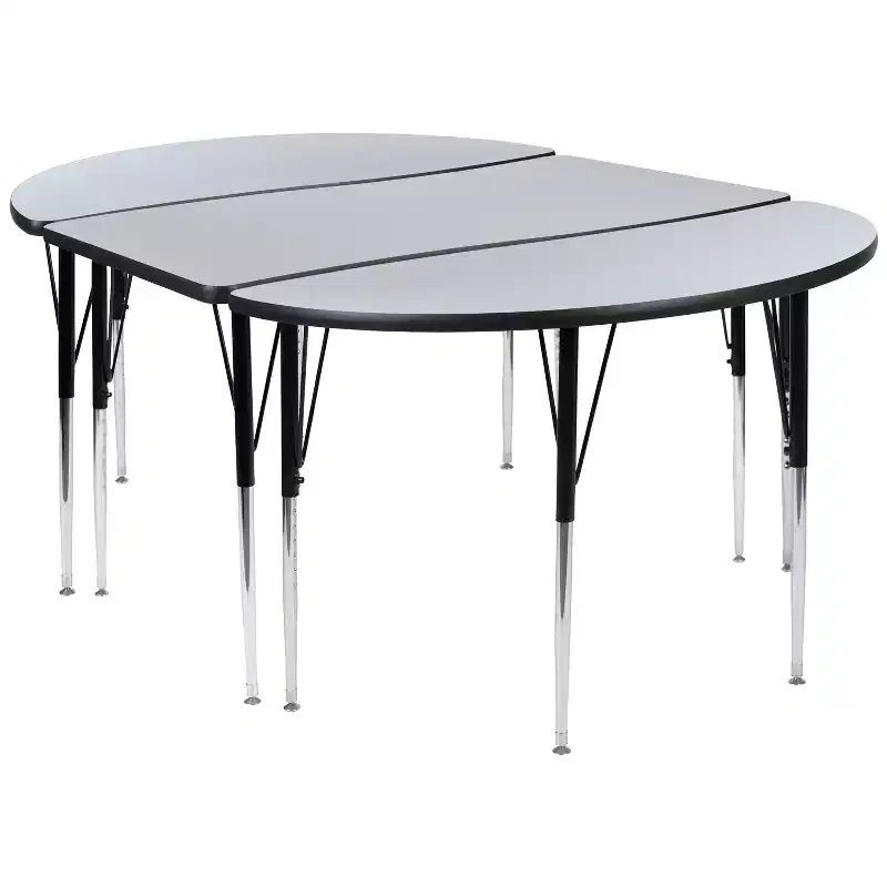 Flash Furniture 3 Piece 76 Oval Wave Flexible Grey Thermal Laminate Activity Table Set - Standard Height Adjustable Legs