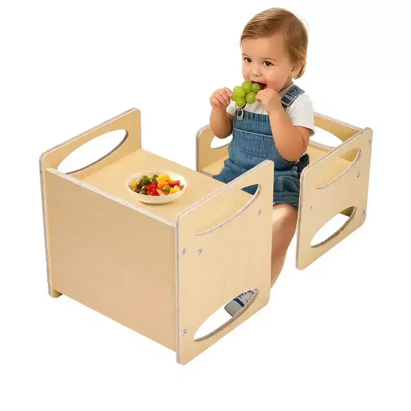 Montessori Weaning Table and Chair Set for Toddlers Ages 1-5 Square Natural Wood