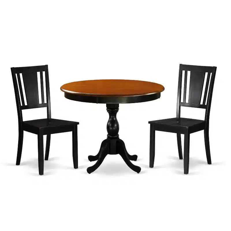 HomeStock 3-Piece Black and Cherry Finish Solid Wood Top-Dining Room Set-Seats 4