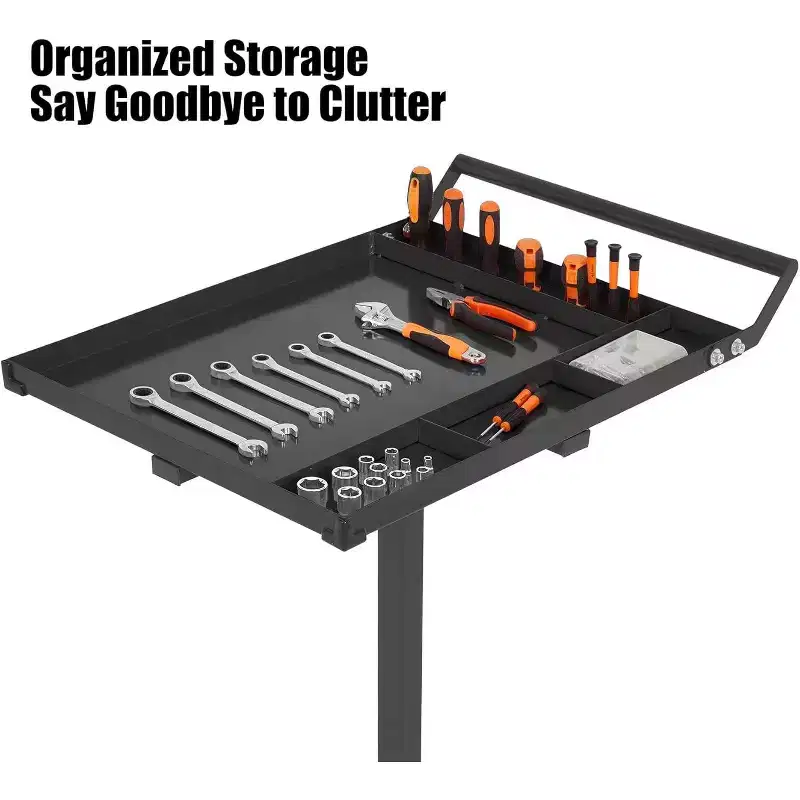 COZONY Heavy Duty Rolling Tool Tray, Steel Adjustable Work Table with Wheels for Garage Workshop DIY, 224 LBS Capacity