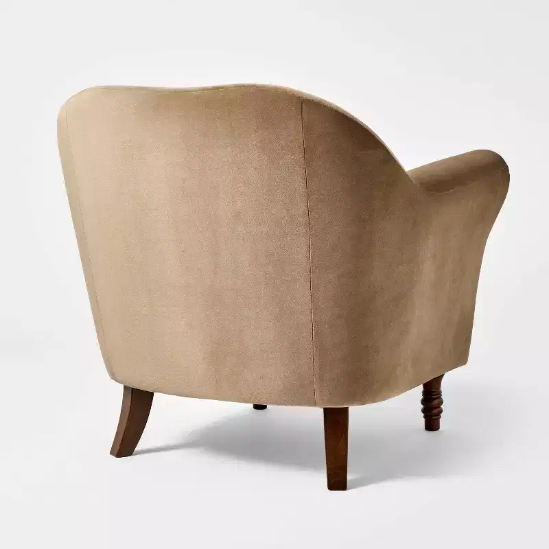 Turned Leg Velvet Accent Chair Tan