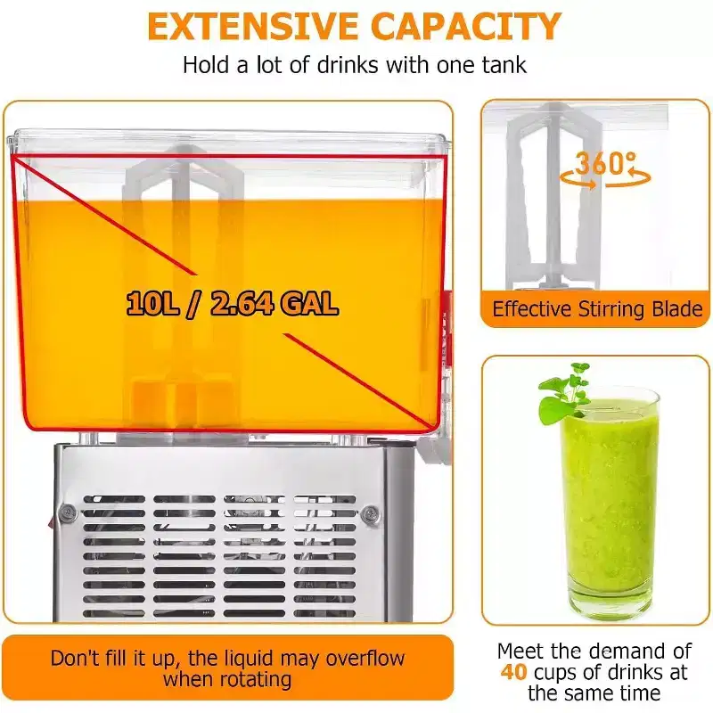 Stainless Steel Single-Tank Cold Drink Machine, Durable for Home Kitchens and Small Shops