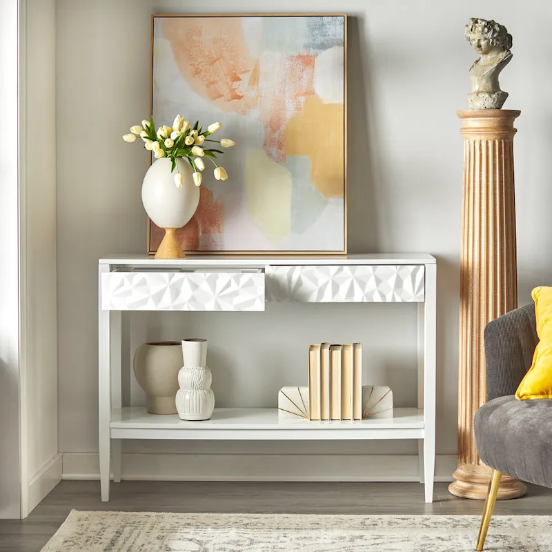 Sofa Table with Geometric Drawer Fronts and Lower Shelf