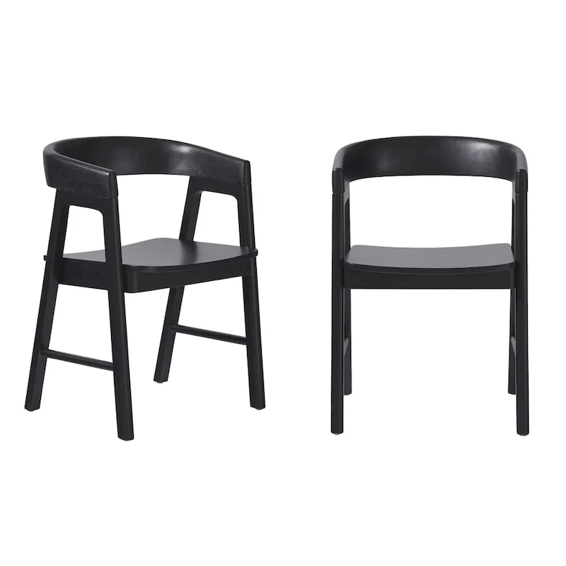 Modern Solid Wood Rounded Back Dining Chair with Armrests, Set of 2