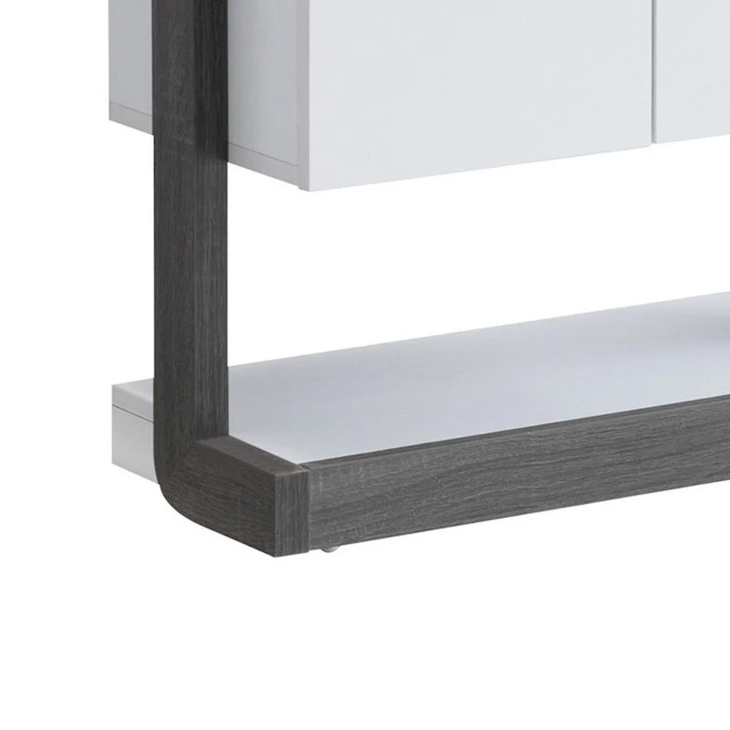 65 Inch Modern Display Cabinet with 4 Shelves and Drawer - Distressed Gray