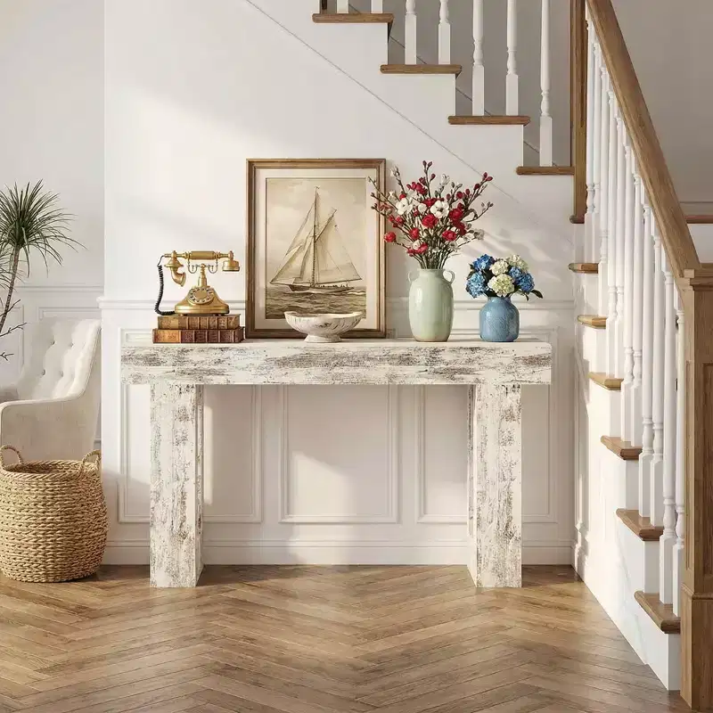MAYEERTY 63-Inch Wooden Console Table, Farmhouse Entryway Sofa Table