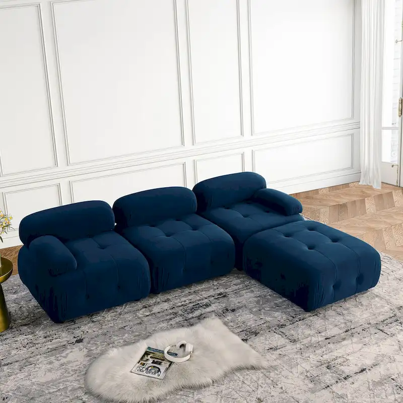 Blue 93 Modular L-Shaped 4-Seat Sectional Sofa with Reversible Ottoman