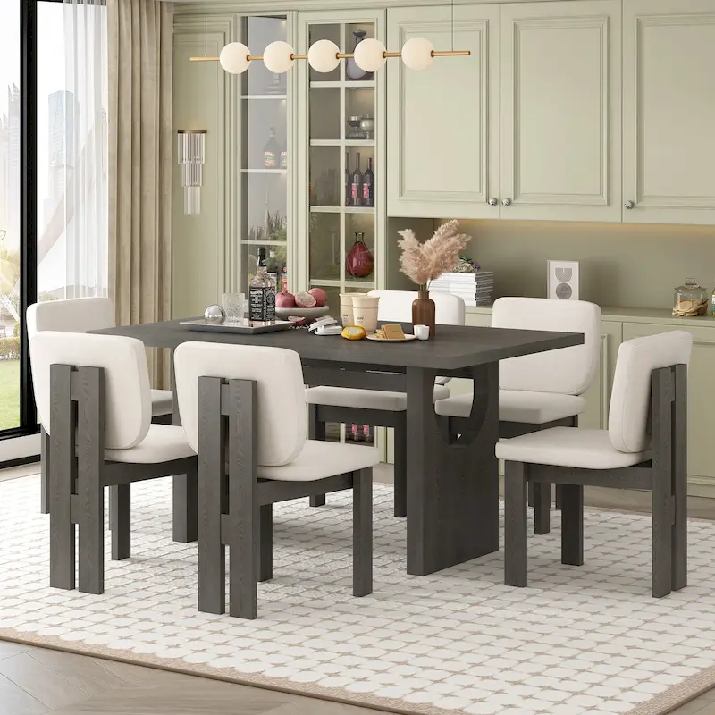 Transitional Wooden Dining Table with 6 Chairs