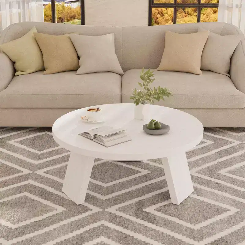 33.5'' Modern Round Coffee Table, Wooden Center Table, Sofa Side Table with Inclined Legs, Accent Cocktail End Table for Living Room Office