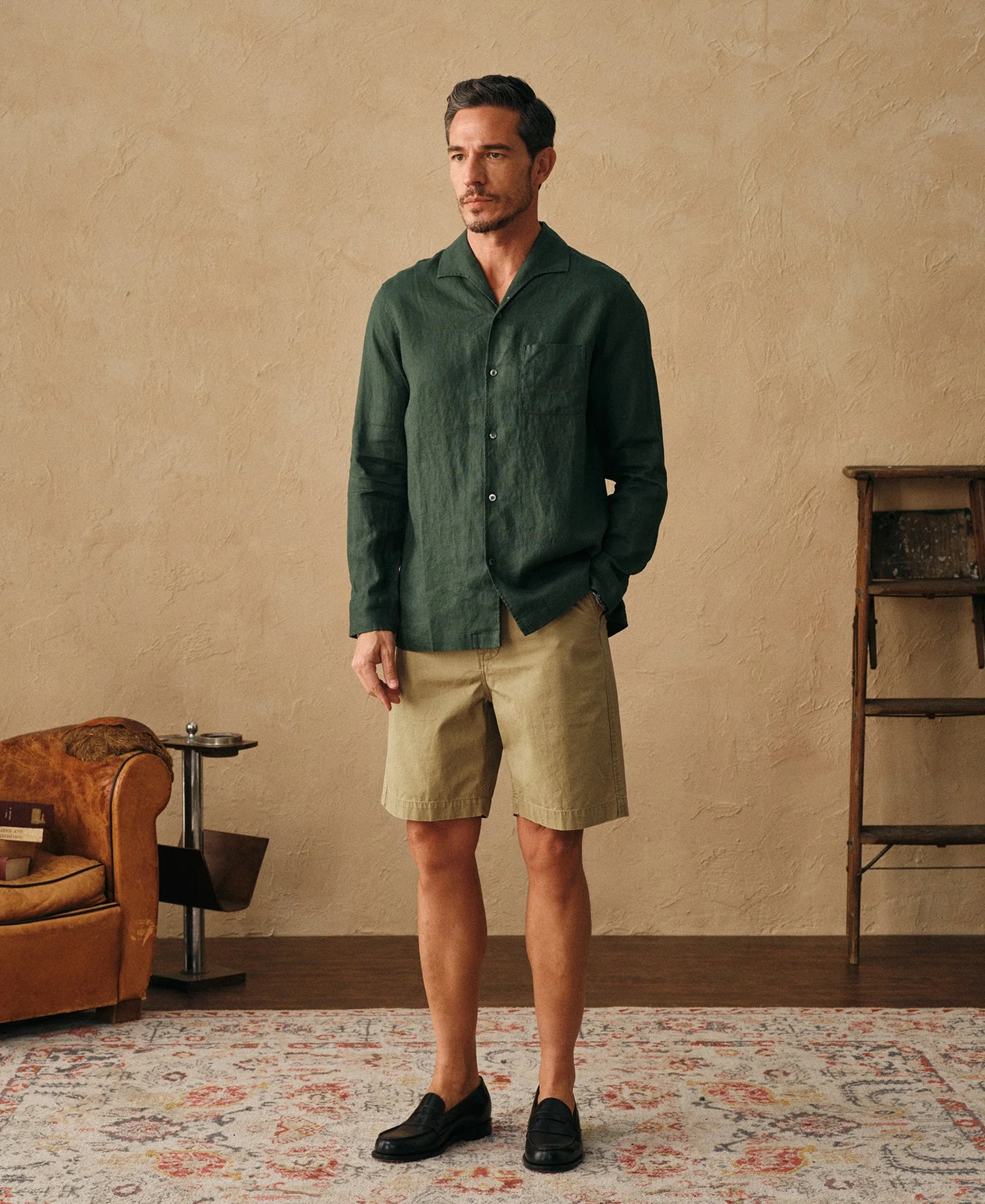 1930s Washed Officer Chino Shorts - Khaki