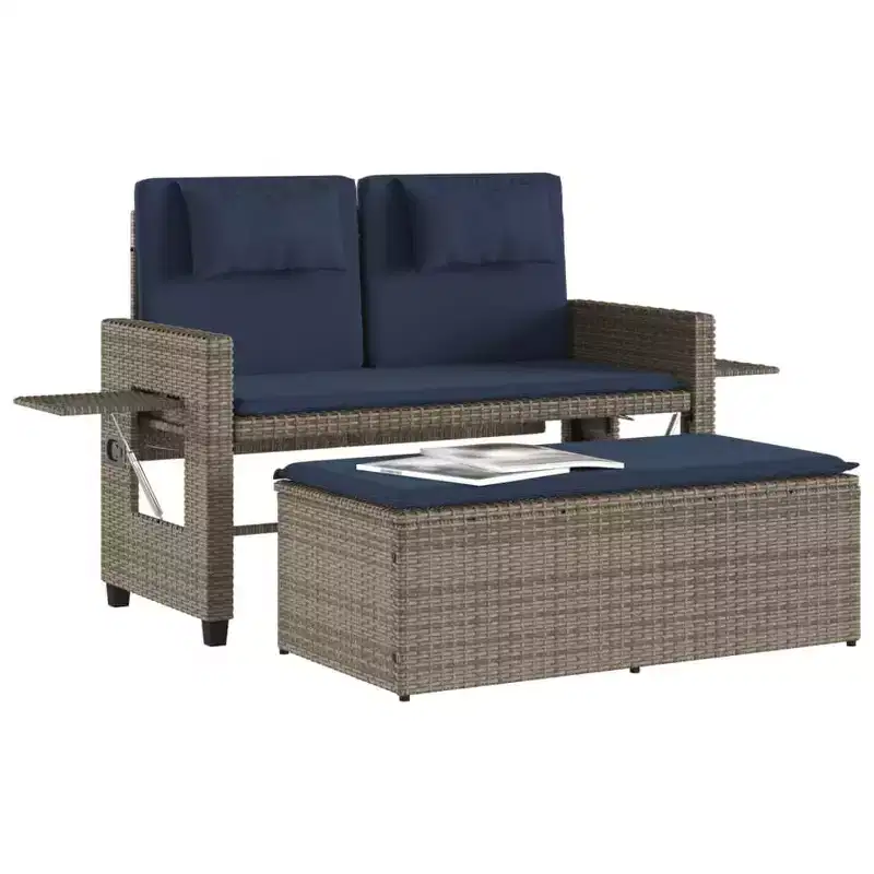 vidaXL Reclining Patio Bench with Cushions Seating Poly Rattan